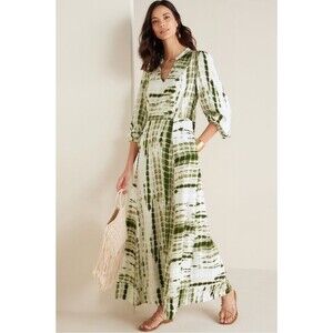 Soft Surroundings Women's 2X Green Tie Dye V-Neck Melody Maxi Dress Boho